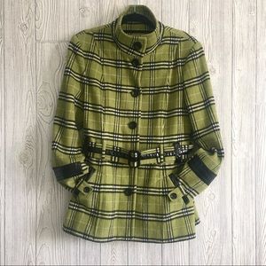 POINT ZERO Size XL Wool Blend Green Plaid Coat